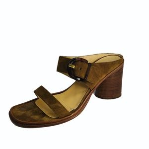 VS Tan Suede Slide Heels Buckle Made in Italy